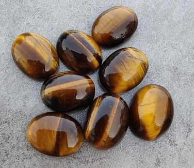 #ad AAA Tiger Eye Oval Shape Cabochon Flat Back Calibrated Wholesale Gemstones $3.48
