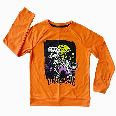 #ad Cat amp; Jack Halloween Dinosaur T Shirt Long Sleeve Skeleton Pumpkin Orange S 6 7 $15.99