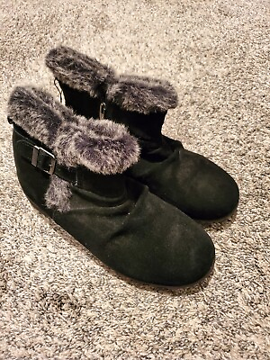 #ad NWT Khombu Lindsey Suede Faux Fur Trim Boots Black 9 $39.99