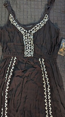 #ad NWT Wrangler Retro Maxi Dress Black Embroidered Boho Peasant Dress Western Small $28.98