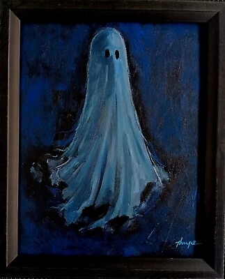 #ad Original Ghost Painting Thayer Art OOAK Canvas 8x10 Halloween Decor Not A Print $40.00