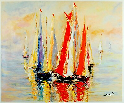 #ad Duaiv Soir Des Voiles Evening of the Sails UNFramed Fine Art Mixed Media Canvas $1500.00