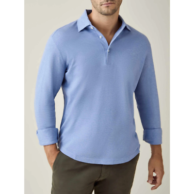 #ad Luca Faloni Italy Brera Pique Polo Shirt Long Sleeve Cotton Light Blue Mens XL $79.95