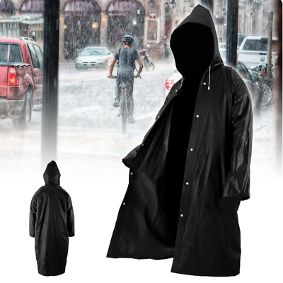 #ad Men Black Waterproof Long Raincoat Rain Coat Hooded Trench Jacket Outdoor $11.39