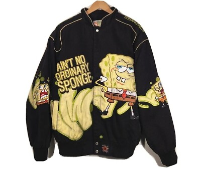 VTG JH Designs Nickelodeon Sponge Bob Square Pants Racing Jacket Men#x27;s Medium $124.99