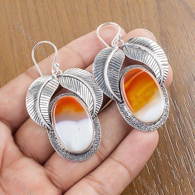 #ad Anniversary Gift For Her Natural Red Botswana Agate Gemstone Earrings 925 Silver $13.95