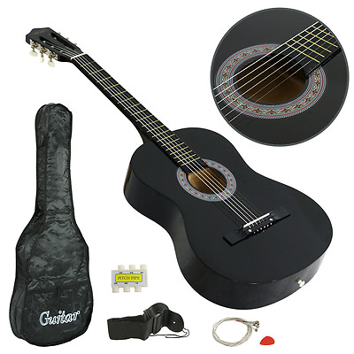 #ad 38quot; Acoustic Guitar Full Size W Case Strap Tuner amp; Pick Gift to Kids Black $43.58