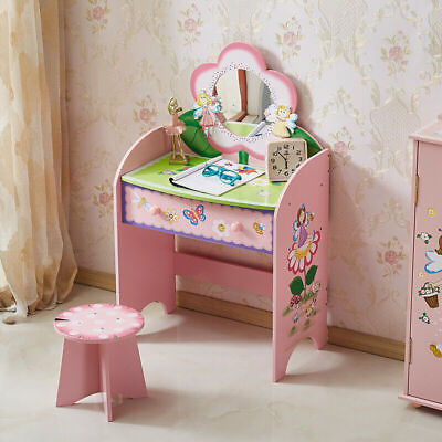 #ad Girls Dressing Table Set Kids Vanity Princess Makeup Writing Stury Table amp; Stool $65.99
