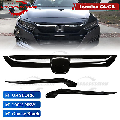 #ad For 10th Honda Accord 2018 2022 Glossy Black Chrome JDM Style Front Upper Grille $60.09