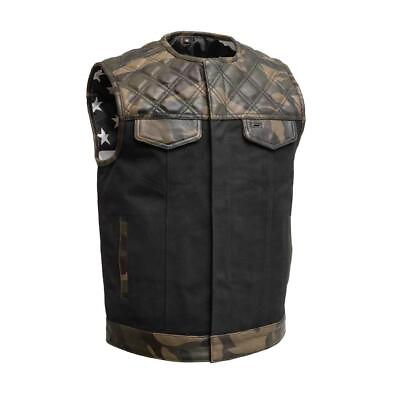 #ad Men#x27;s Denim Camo Vest Motorcycle Club Style Vest Ranger by FirstMFG $239.99