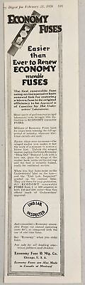 #ad 1921 Print Ad Economy Brand Renewable Fuses Underwriters#x27; Lab ChicagoIllinois $13.48