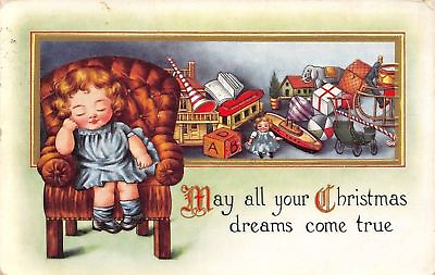 #ad Christmas Lil Girl Dreaming of Toys May Dreams Come True Emboss Whitney Made $5.50