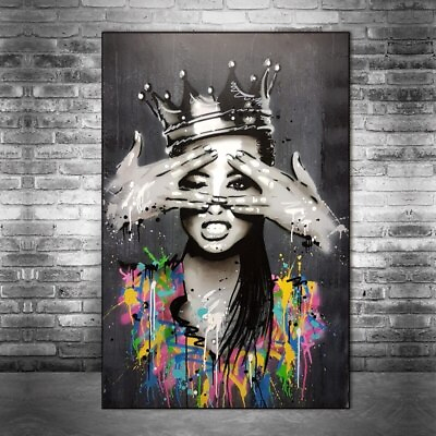 #ad Abstract Girl With Crown Canvas Poster Prints Street Art Woman Portrait Painting $4.99