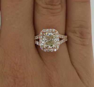 #ad 3 Ct Halo Split Shank Radiant Cut Diamond Engagement Ring VS1 G Rose Gold 18k $6578.00