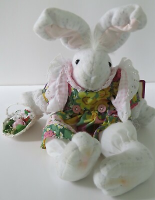 #ad Bunny Country Rabbit Decorative 16quot; Tall Flowered Dress Bendable Ears $9.79