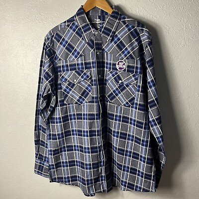 #ad Work N Sport Button Up Long Sleeve Work Shirt Men’s XL Blue Plaid Snap Button $13.20