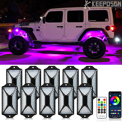#ad 10 Pods RGB 240 LED Rock Lights Kit For Jeep Off Road Truck UTV Underbody Lights $65.19
