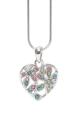 #ad Multi Color Crystal Flower Heart Pendant Necklace $16.95