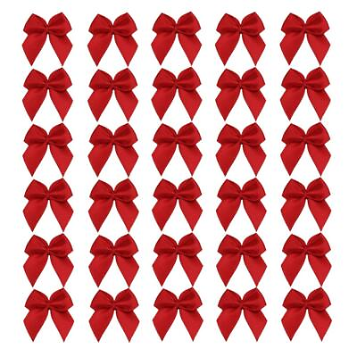 #ad 50pcs Boutique Mini Red Satin Ribbon Bows Flowers Appliques DIY Craft for Sew... $15.15