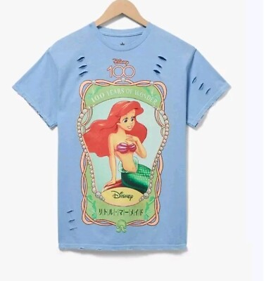 #ad Disney 100 Years Little Mermaid Ariel T Shirt Blue Short Sleeve Small Women New $13.00