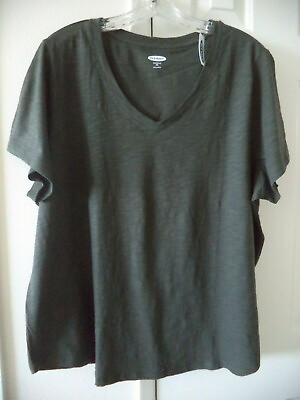 #ad Old Navy Dk Olive Forest Pine Green Slub V Neck T shirt Knit Top XXL 2X 3X 4X $19.99