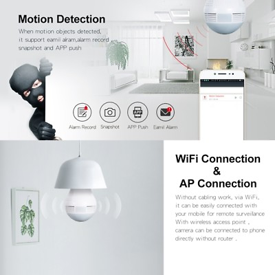 #ad ESCAM Light Bulb 360 Degree Indoor Home 1.3MP WIFI Camera Security Alarm Motion $41.95