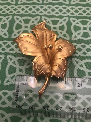 #ad Gold Toned Open Flower Leaf Large Piston Pin Brooch FREE SHIPPING $11.95