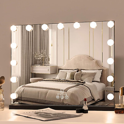 #ad Hollywood Vanity Mirror Large Makeup Mirror w Lights 15 LED Bulbs Dimmable USB $79.99