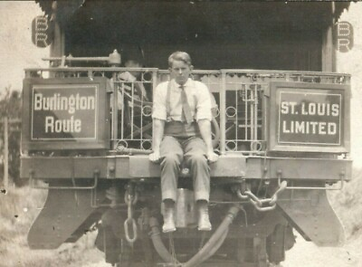 #ad c1910 Man Sitting on Train RPPC Photo St. Louis Limited Burlington Postcard $21.40