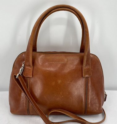 #ad Derek Alexander Brown Leather Dome Tote 2 Way Shoulder Crossbody Purse Handbag $49.99