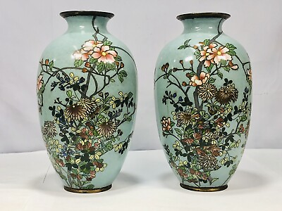 #ad A pair Chinese Antique bronze enamel chrysanthemum vase $300.00