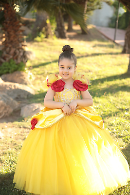 #ad Yellow Deluxe Princess Inspired Girls Dress Costume Princess Dress for Girls I $183.60