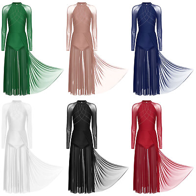 #ad Womens Costume Mesh Dress Glittery Dresses Maxi Dancewear Patchwork Skirt Dance $7.51