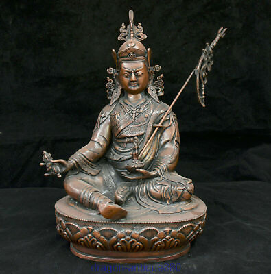 #ad 34CM Old Tibet Tibetan Red Bronze Guru Padmasambhava Rinpoche Buddha Statue $199.00