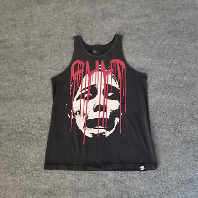 #ad Cult Brand Men Tank Top Large Black With White Face Red Drip SPOTS ON BACK $9.95