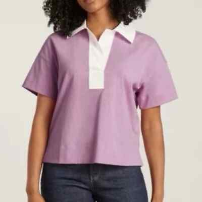 #ad NWT Everlane The Retro Jersey Polo Shirt Mauve Boxy Slightly Cropped Medium $28.00