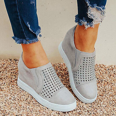 #ad Womens Sport Faux Suede Hollow Out Flat Shoes Ladies Wedges Shoes Pump Sneakers $29.09