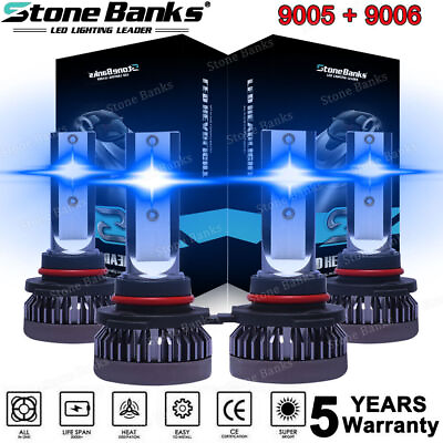 #ad 4x Combo 90059006 LED Headlight High Low Beam Bulbs Kit Super Bright 8000K Blue $14.39