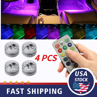 #ad 4PCS Multicolor Car Interior Decor Atmosphere LED Lights Lamp W Remote Control $10.99
