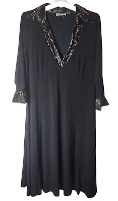 #ad Jessica London Women#x27;s Plus Size Gold Chain Print Black Maxi Dress Stretch Knit $19.88