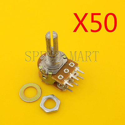 #ad 50pcs B1K Ohm Dual Linear Potentiometer Pot 20mm Shaft 6 Pins Wholesale $26.99