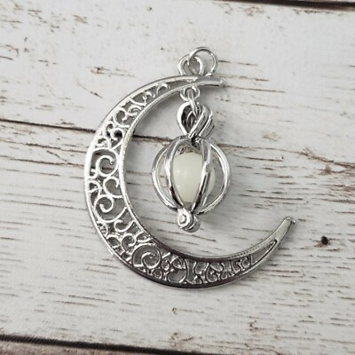 #ad Moon Pendant with Bead Dangle Ornate Silver Tone No Chain Included $12.99