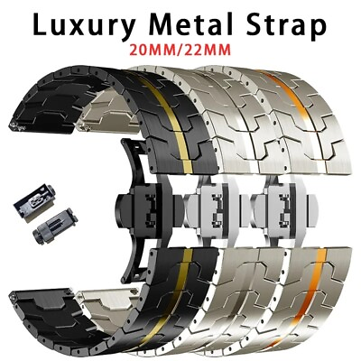 #ad 20 22mm Universal Titanium Strap Stainless Steel Watch Band Luxury Metal Buckle $18.04