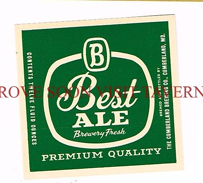 #ad 1960s Best ALE Cumberland MD Beer 12oz Label Tavern Trove $1.41