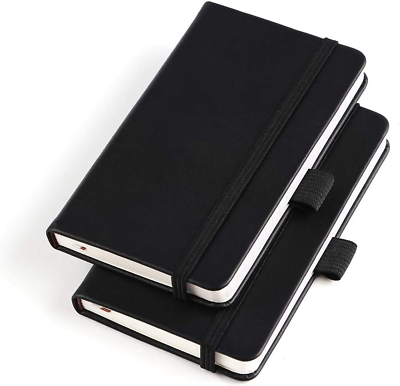 #ad Pocket Notebook Small Hardcover Journal With Pen Holder Black 2 Pack NEW $13.39