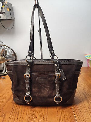 #ad Coach East West Brown Suede With Leather Trim Tote F12836 $45.00