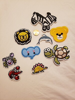 #ad SET of 9 Embroidered Sew on Iron on Patches Kids Animals sew on iron on patches $8.00