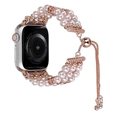 #ad Pearl Retractable Chain Strap For Apple Watch Series 3 4 5 6 7 8 SE 1 2Gen Ultra $13.99