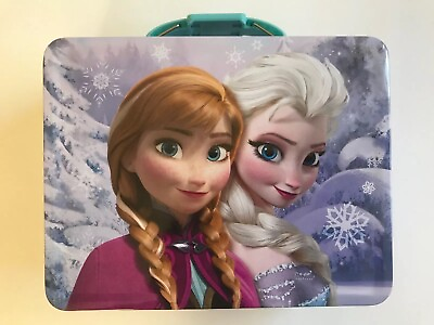 #ad Tin Metal Lunch Snack Toy Box Frozen Elsa Anna Snow Lavender NEW $9.99