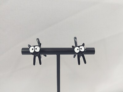 #ad Post Pierced Earrings 2 Piece Head Tail Cartoon 3D Black Cat Costume Jewelry $4.99